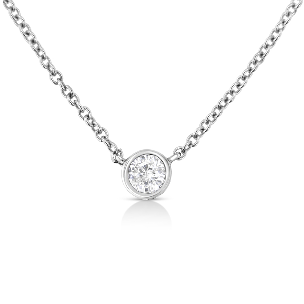 10K Gold 0.10 Carat Diamond Classic Bezel-Set Solitaire Pendant Necklace with